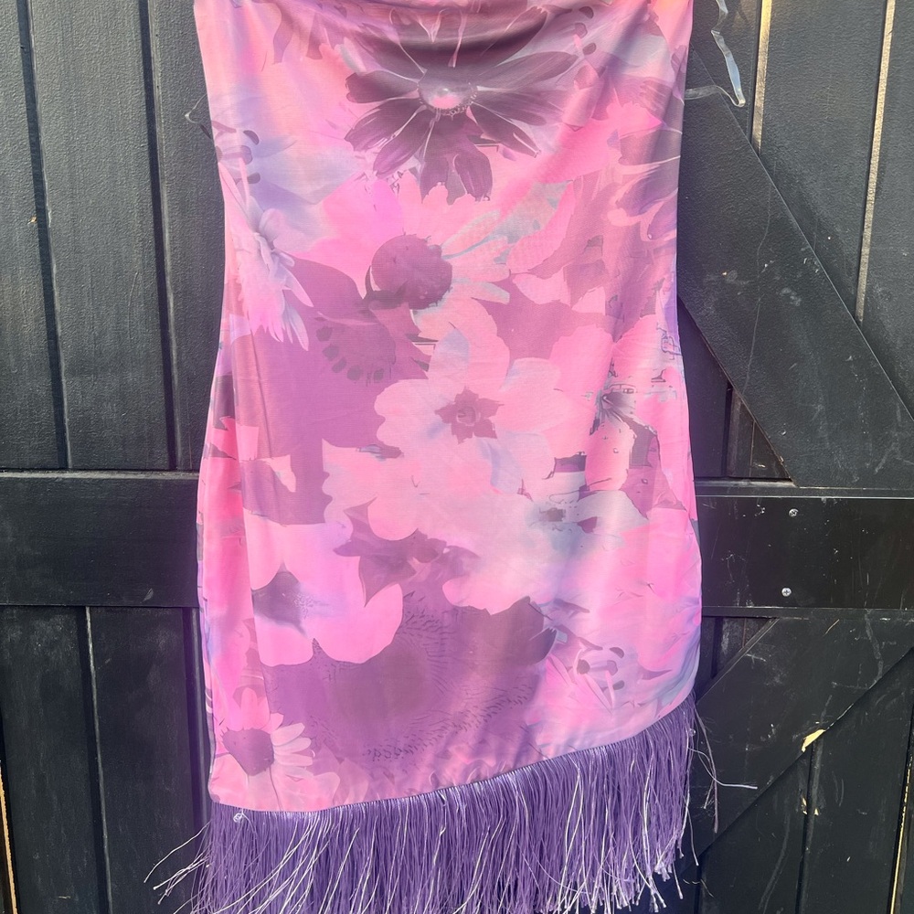 Floral Pink and Purple Princess Polly Dress with Asymmetrical Fringe | Size 4&6